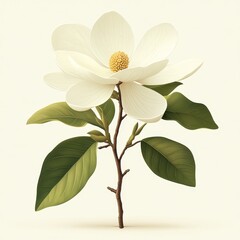 Elegant White Magnolia Blossom: Vibrant Spring Floral Illustration with Serene Botanical Detail
