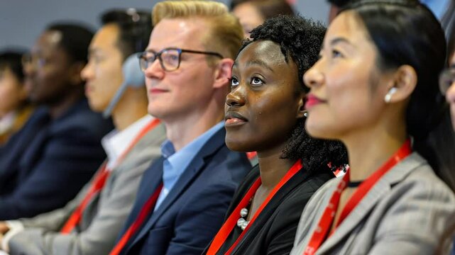 Gesch&auml;ftsleute h&ouml;ren aufmerksam bei einem Seminar zu