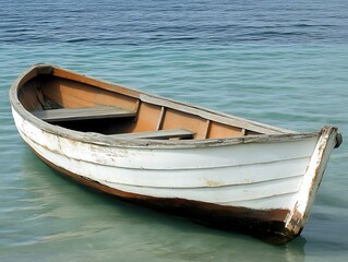 Antique Wooden Rowboat on Calm Water.