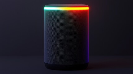 A sleek, modern smart speaker with a colorful light ring, set against a dark background, emphasizing its contemporary design.