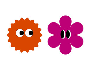 funny cartoons icons - colorful flower and sun characters with eyes 