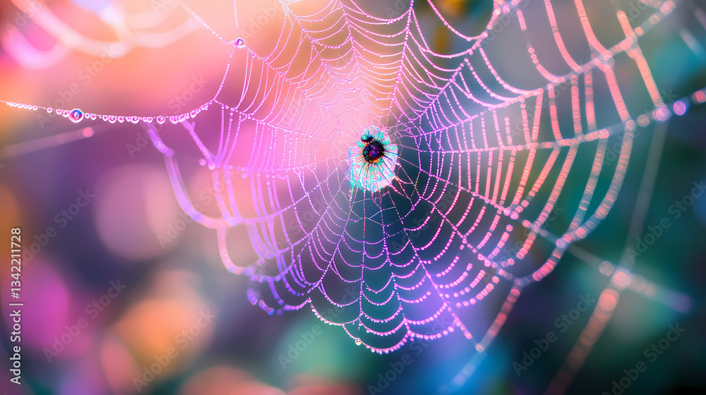 Wall mural delicate iridescent spider web captivates with mesmerizing geometric pattern. psychedelic web. illus