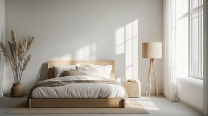 Minimalist Bedroom with Natural Light and Wooden Furniture