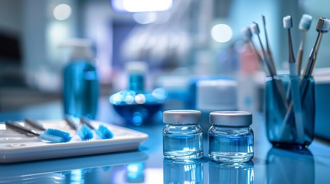 Discreet view of floss fluoride kits for a routine check up highlighting clean systematic grouping