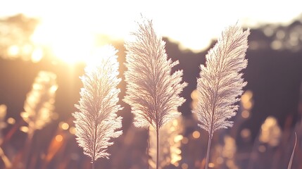 Tall grasses are illuminated by sunlight in a natural environment