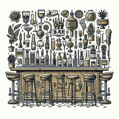 Wektorowa emblemat-logo witryny baru lub sklepu z alkoholem, kolorowa ilustracja w formacie EPS10 na przezroczystym, izolowanym białym tle, clipart do projektowania © Illia Hryhoriev