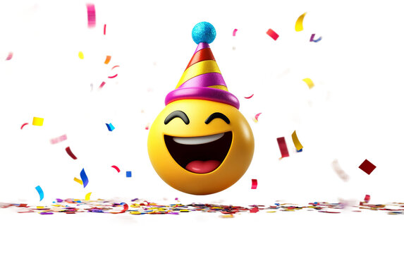 A 3D rendered emoji displaying excitement and fun with a festive party look Isolated on transparent background PNG