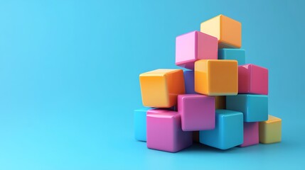 Obraz premium 3D rendering abstract block of color cubes, on blue background File contains a path to isolation