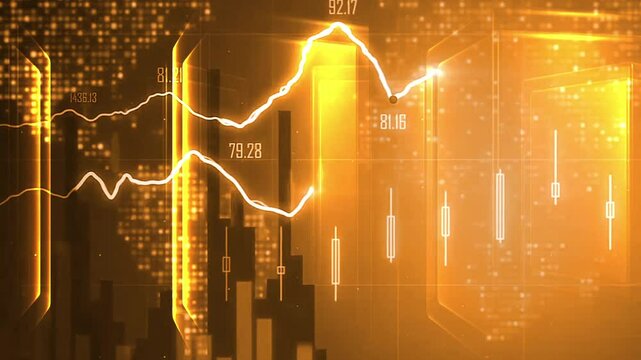 financial chart with uptrend line candlestick graph in stock market, Stock market data on LED display. Business analysis concept.