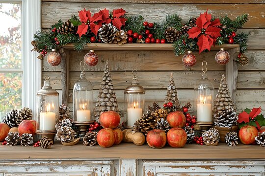 Rustic Christmas Mantel Decor.
