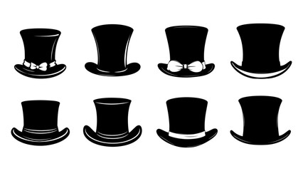 set of black silhouettes of  top hats flat vector