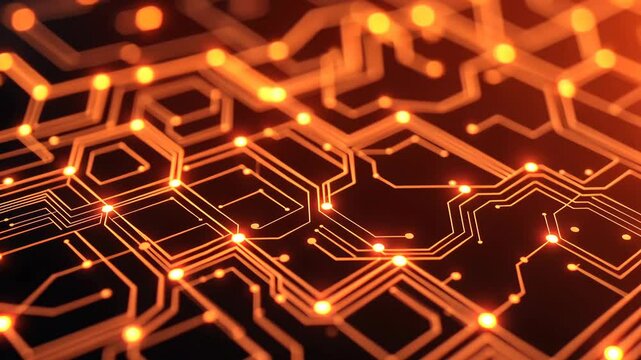 Abstract Glowing Orange Circuit Board Texture Digital Technology Background