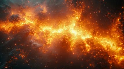 Obraz premium A mesmerizing cosmic scene of fiery nebulae stretching across space, forming a luminous galactic network