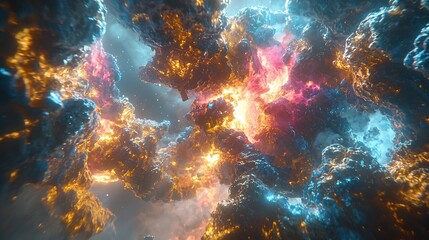 Obraz premium Abstract Cosmic Clouds Vibrant Colors Swirling Nebula Texture