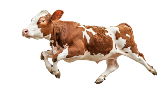 Dynamic Jumping Cow on Transparent Background – Isolated and Ready for Creative Design Use