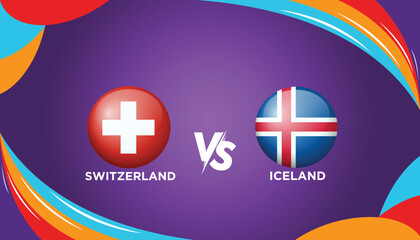 Obraz premium Switzerland VS Iceland broadcast template for sports UEFA Women's Euro 2025. Football or soccer tournament vector illustration graphics. 3D stock illustration.