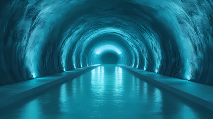 Fototapeta premium Motion light blue abstract futuristic underground tunnel generative ai. Subterranean Tunnels. Illustration