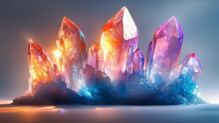 Obraz premium Colorful quartz crystals sparkling under soft light create a stunning display of natural beauty and vibrant hues