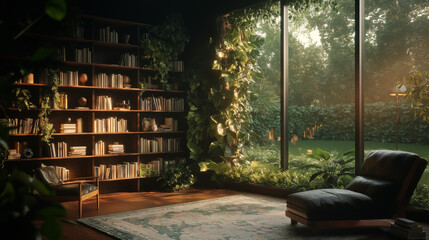 old wooden library next to a garden