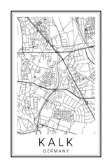 Naklejka premium Hand drawn printable downtown road map poster of the German city quarter of COLOGNE-KALK on solid white background with city name