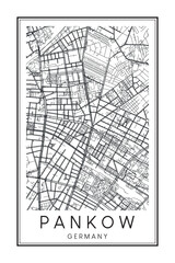 Obraz premium Hand drawn printable downtown road map poster of the German city quarter of BERLIN-PANKOW on solid white background with city name