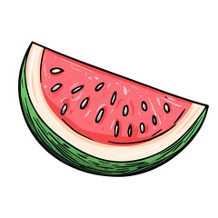 Simple hand-drawn colorful Watermelon sliced. Trendy abstract minimal style. Natural fresh. Vector illustration isolated on white background, vector illustration	