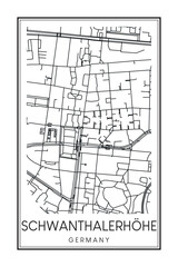 Hand drawn printable downtown road map poster of the German city quarter of MUNICH-SCHWANTHALERHÖHE on solid white background with city name