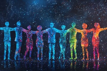 Abstract Celebrating diversity and inclusivity in teamworks at the office workplace by linking arms together Generative AI