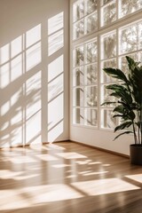 Fototapeta premium Bright Minimalist Room With Natural Light and Serene Wooden Floors Inviting Tranquility