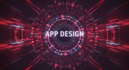 Obraz premium App Design: Futuristic graphic design that encapsulates the essence of modern technology and the digital realm, the design shows creativity and technological advancements.