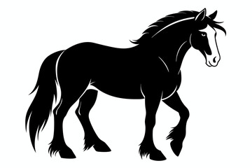 clydesdale horse line art silhouette vector illustration