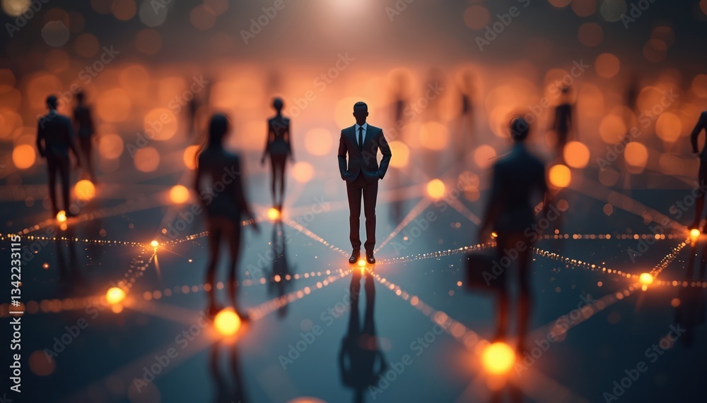 Poster connected pro network illustrates business contacts, corporate relationships. strategic partnerships