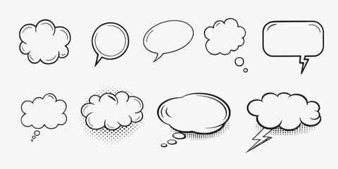 Cartoon Retro Comic Speech Bubbles Set  Pop Art Vector with Halftone Shadows Art & Illustration
