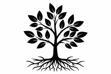 plant roots grow vertically line art silhouette vector illustration