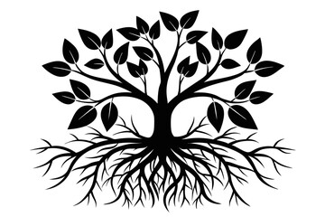 plant roots grow vertically line art silhouette vector illustration