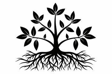plant roots grow vertically line art silhouette vector illustration