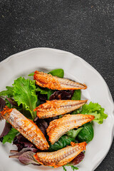 Mackerel fish tomato sauce canned seafood gourmet food background on the table rustic food top view copy space keto and paleo diet vegetarian food pescetarian diet