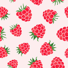Watercolor raspberry pattern. Vector seamless red berries background