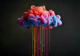 Colorful cloud of ink swirling and dripping in vibrant hues