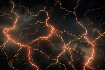 Fiery orange lightning streaks across a dark, smoky sky