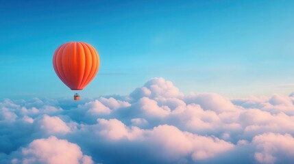 Fototapeta premium Orange Hot Air Balloon Soaring Above Cloudscape