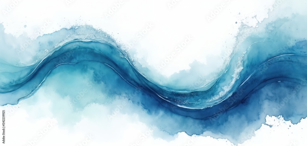 Poster abstract watercolor wave with aqua splash art. curve line drawing with copy space. liquid turquoise,