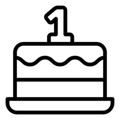 First birthday cake outline icon representing baby’s first celebration