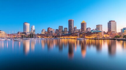 Obraz premium Coastal city skyline at dawn