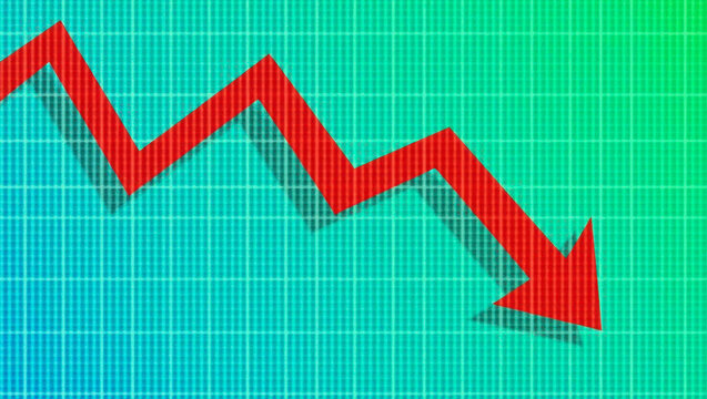 Red arrow indicates a significant decline on a chart graphic display