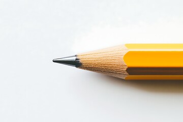 A sharpened yellow pencil lies on a white surface