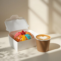 "Minimalist Coffee and Colorful Cake Mockup Breakfast in Soft Daylight"