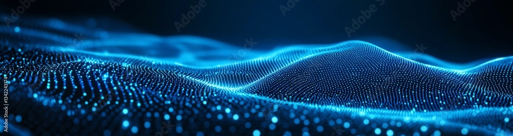 Poster Stunning abstract landscape with glowing blue particles representing digital waves and futuristic technology : Generative AI