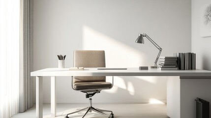 Modern Minimalist Home Office Setup with Desk Chair and Natural Light