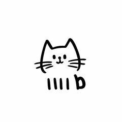 Cute line drawing of a playful cat with long whiskers and a happy expression in a simple doodle style